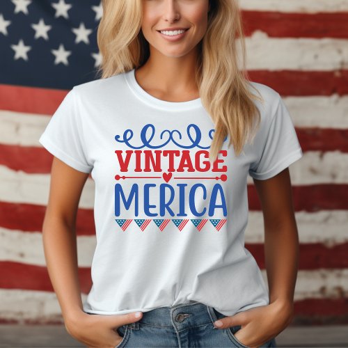 Vintage Merica Red White and Blue Patriotic T_Shirt