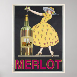 Vintage Merlot Wine Maid Poster