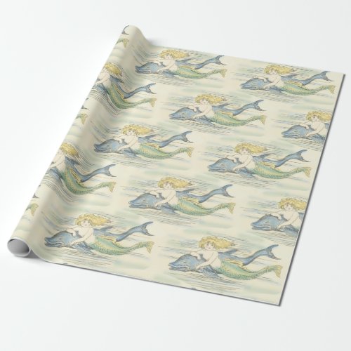 Vintage Mermaid and Dolphin Nautical Craft or Gift Wrapping Paper