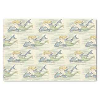 Vintage Mermaid and Dolphin Nautical Decoupage   Tissue Paper
