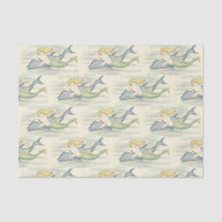Vintage Mermaid and Dolphin Nautical Decoupage Tissue Paper