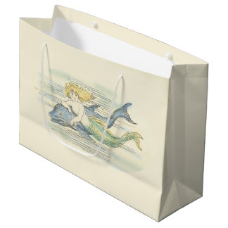 Vintage Mermaid and Dolphin Nautical Fantasy Large Gift Bag