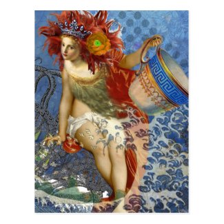 Vintage Mermaid Aquarius Gothic Whimsical Woman Postcard