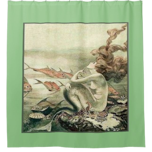 Vintage Mermaid Art Shower Curtain (Front)