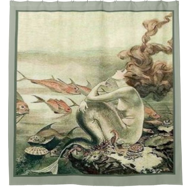 Vintage Mermaid Art Shower Curtain (Front)