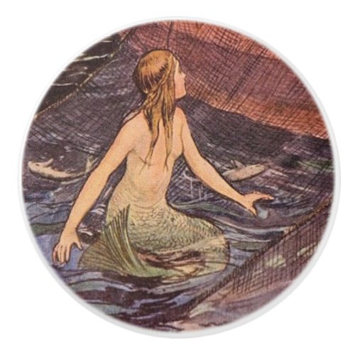 Vintage Mermaid catch of the day Ceramic Knob