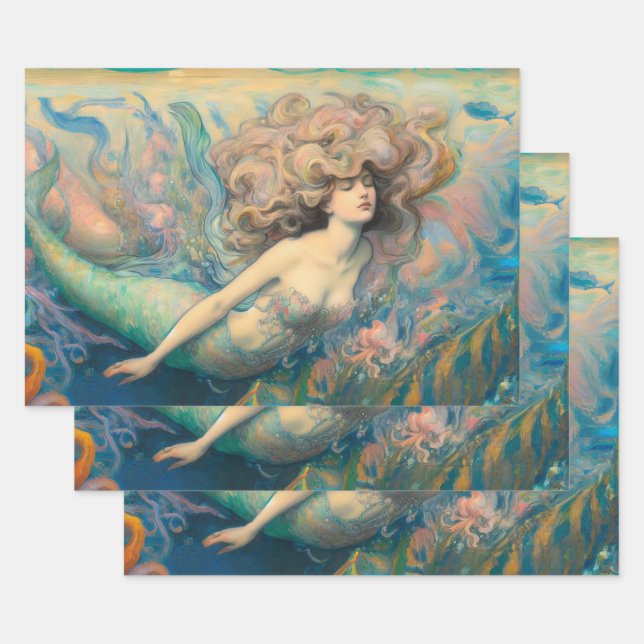 Vintage Mermaid Decoupage Decoupaging Wrapping Paper Sheets (Set)
