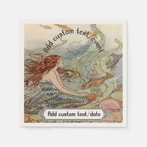 Vintage Mermaid Dover Under The Sea Custom Party Napkins