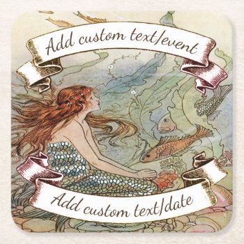 Vintage Mermaid Dover Under The Sea Custom Party Square Paper Coaster by riverme at Zazzle