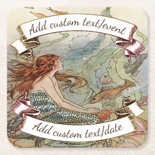 Vintage Mermaid Dover Under The Sea Custom Party Square Paper Coaster
