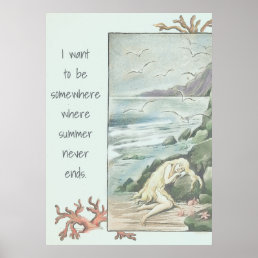 Vintage Mermaid Dreaming Quote   Poster