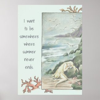Vintage Mermaid Dreaming Quote Poster