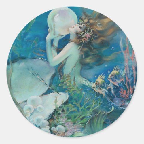 Vintage Mermaid Holding Pearl Classic Round Sticker