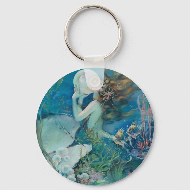 Vintage Mermaid Holding Pearl Keychain (Front)