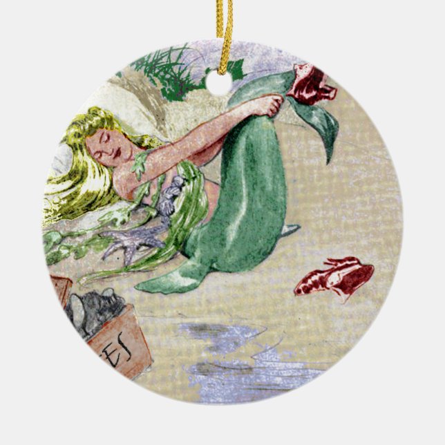 Vintage Mermaid Merchandise Ceramic Ornament (Front)