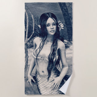 Vintage Mermaid Old Photo Fantasy Art Beach Towel