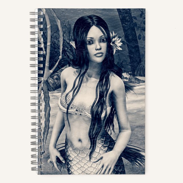 Vintage Mermaid Old Photo Fantasy Art Notebook in Monochrome