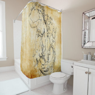 vintage mermaid on parchment shower curtain