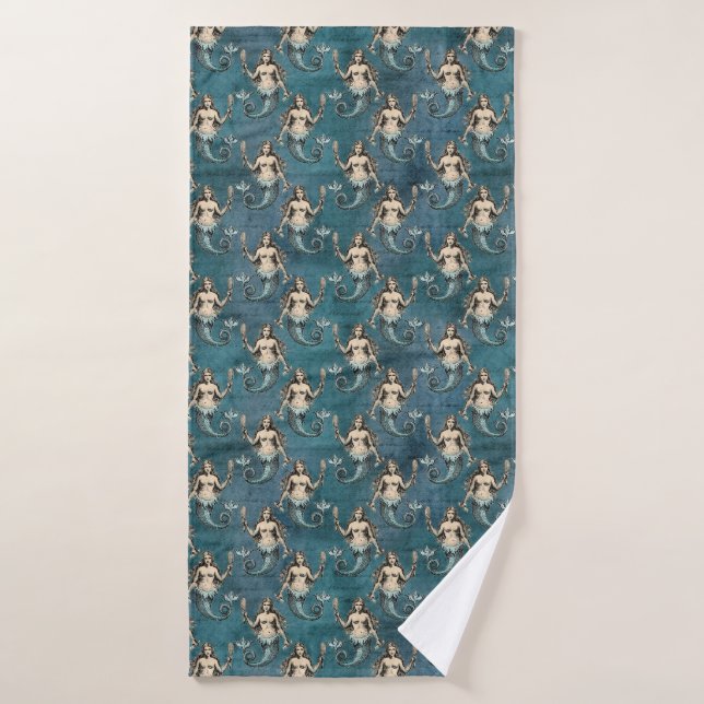 Vintage Mermaid Pattern Bath Towel (Bath Towel)
