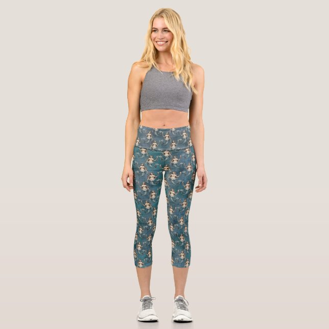 Vintage Mermaid Pattern  Capri Leggings (Front)