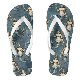 Vintage Mermaid Pattern Flip Flops