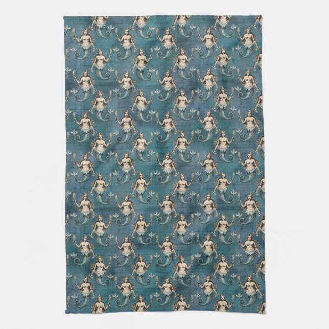 Vintage Mermaid Pattern  Kitchen Towel (Vertical)