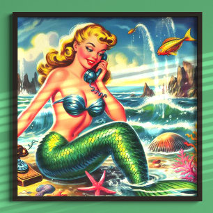 Vintage Mermaid Pin Up Poster