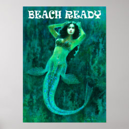 Vintage Mermaid Poster &quot;BEACH READY&quot;