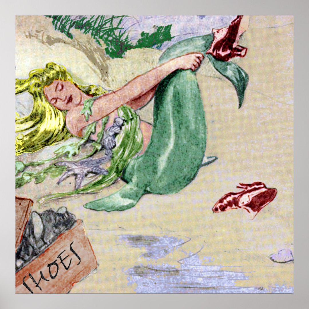 Vintage Mermaid Poster Wall Art | Zazzle