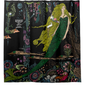 Vintage Mermaid Print Hand Colored No Border Shower Curtain
