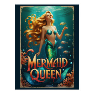 Vintage Mermaid Queen Retro Wall Art Poster