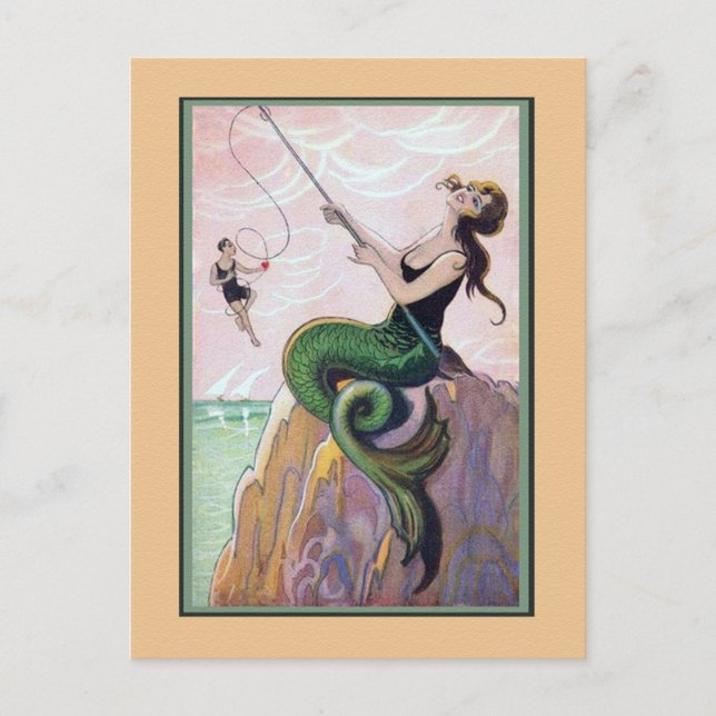 Vintage Mermaid Romantic  Postcard (Front)