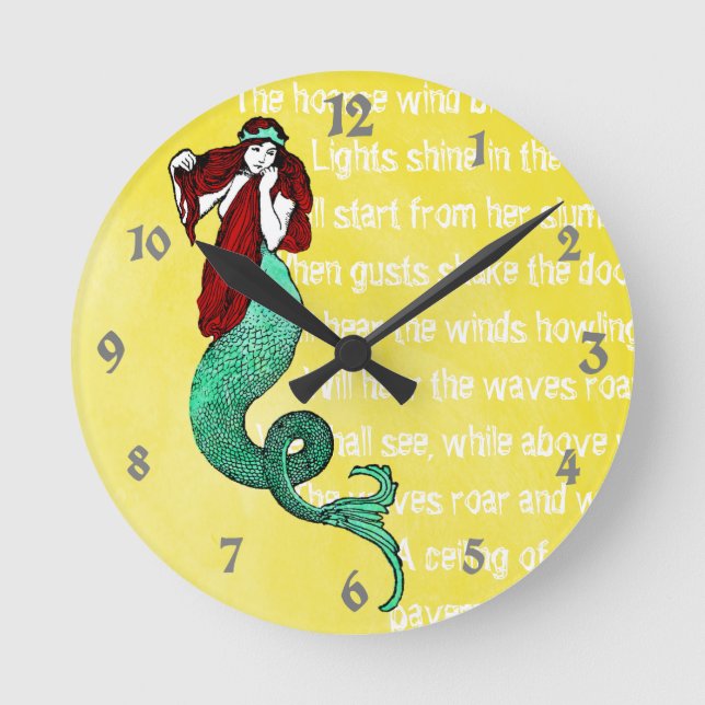 Vintage Mermaid Round Clock (Front)