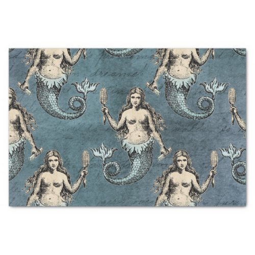 Vintage Mermaid Sea Creatures Ocean Blue Color Tissue Paper