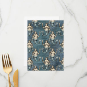 Vintage Mermaid Sea Creatures Ocean Blue Menu