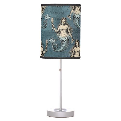 Vintage Mermaid Sea Creatures Ocean Blue Table Lamp