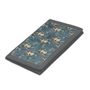 Vintage Mermaid Sea Creatures Ocean Blue Tri-fold Wallet