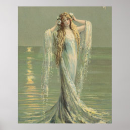 Vintage Mermaid Sea Nymph Poster Print