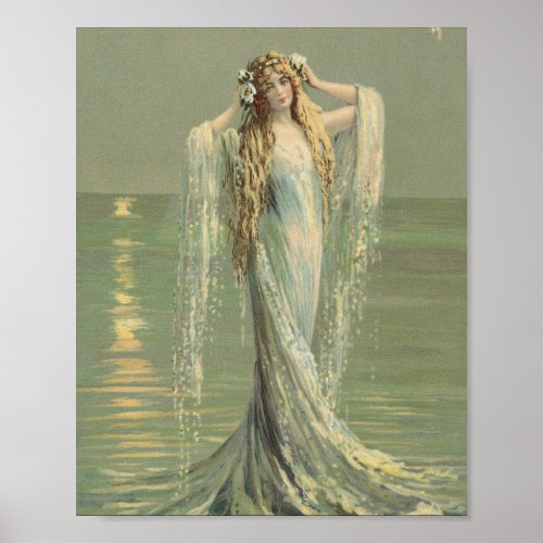 Vintage Mermaid Sea Nymph Poster Print