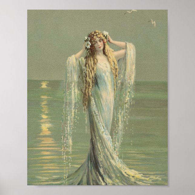 Vintage Mermaid Sea Nymph Poster Wall Art Antique  (Front)