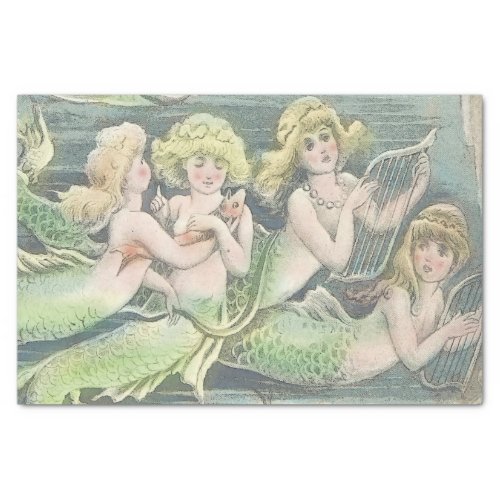 Vintage Mermaid Sisters Swimming with Goldfish Tissue Paper