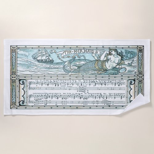 Vintage Mermaid Song Sheet Beach Towel