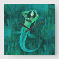 Vintage Mermaid Square Wall Clock