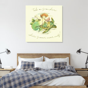 Vintage Mermaid Swimming with Sea Turtle and Quote Canvas Print