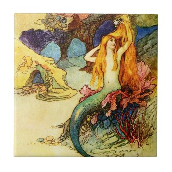 Vintage Mermaid Tile by VintageSpot at Zazzle