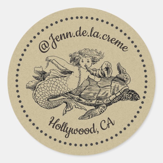 vintage mermaid turtle classic round sticker (Front)