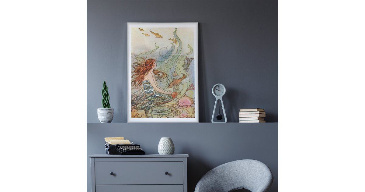 Vintage Mermaid Under The Sea Art Nouveau Poster | Zazzle
