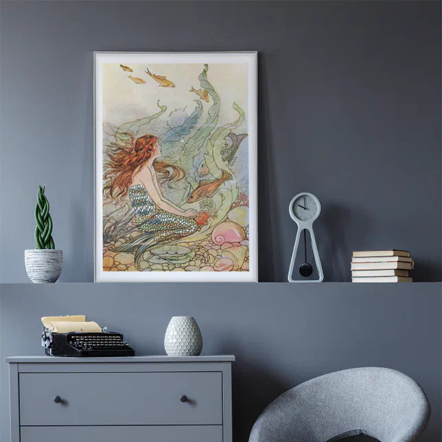 Vintage Mermaid Under The Sea Art Nouveau Poster | Zazzle
