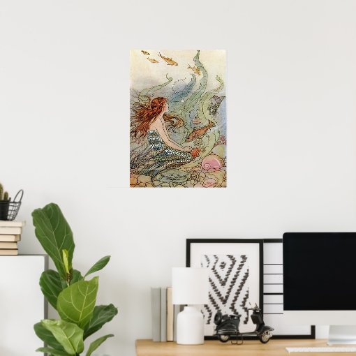 Vintage Mermaid Under The Sea Art Nouveau Poster | Zazzle
