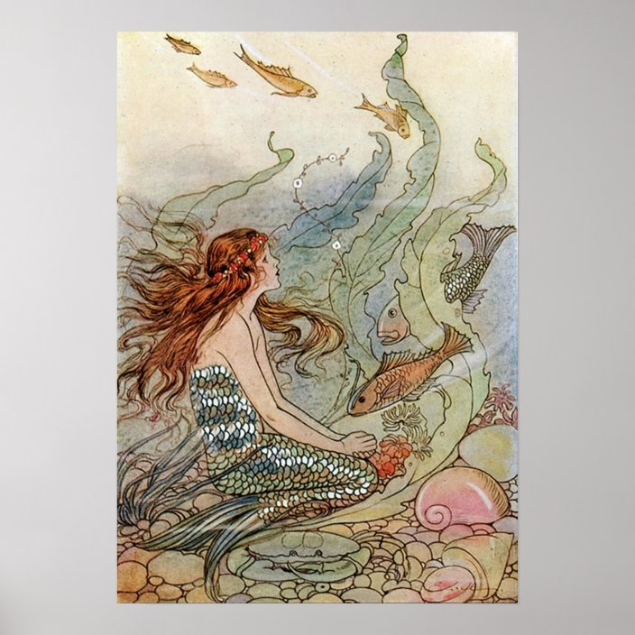 Vintage Mermaid Under The Sea Art Nouveau Poster Zazzle Com
